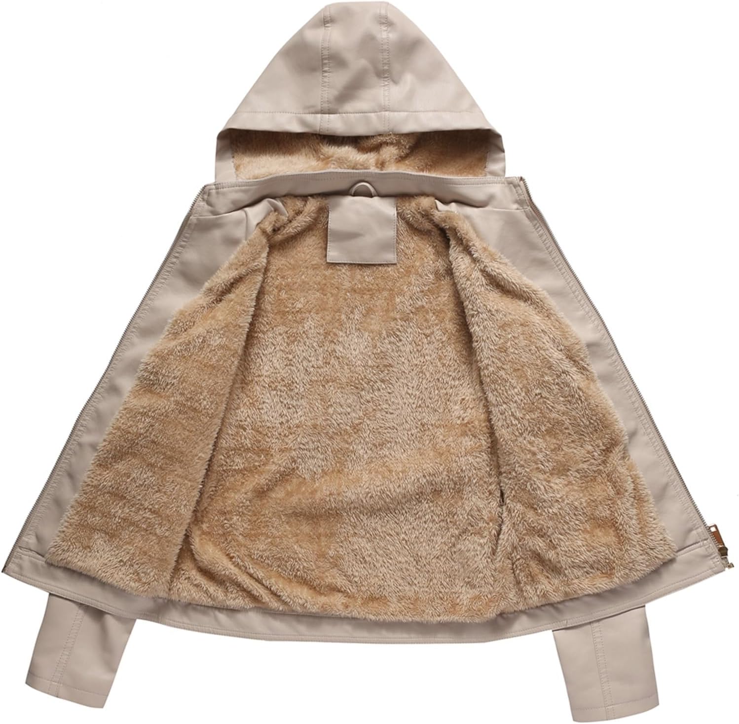 Women's Casual Full Zip up Sherpa Lined Hoodie Faux Leather Jacket Coat, Moto Jacket with Removable Hood