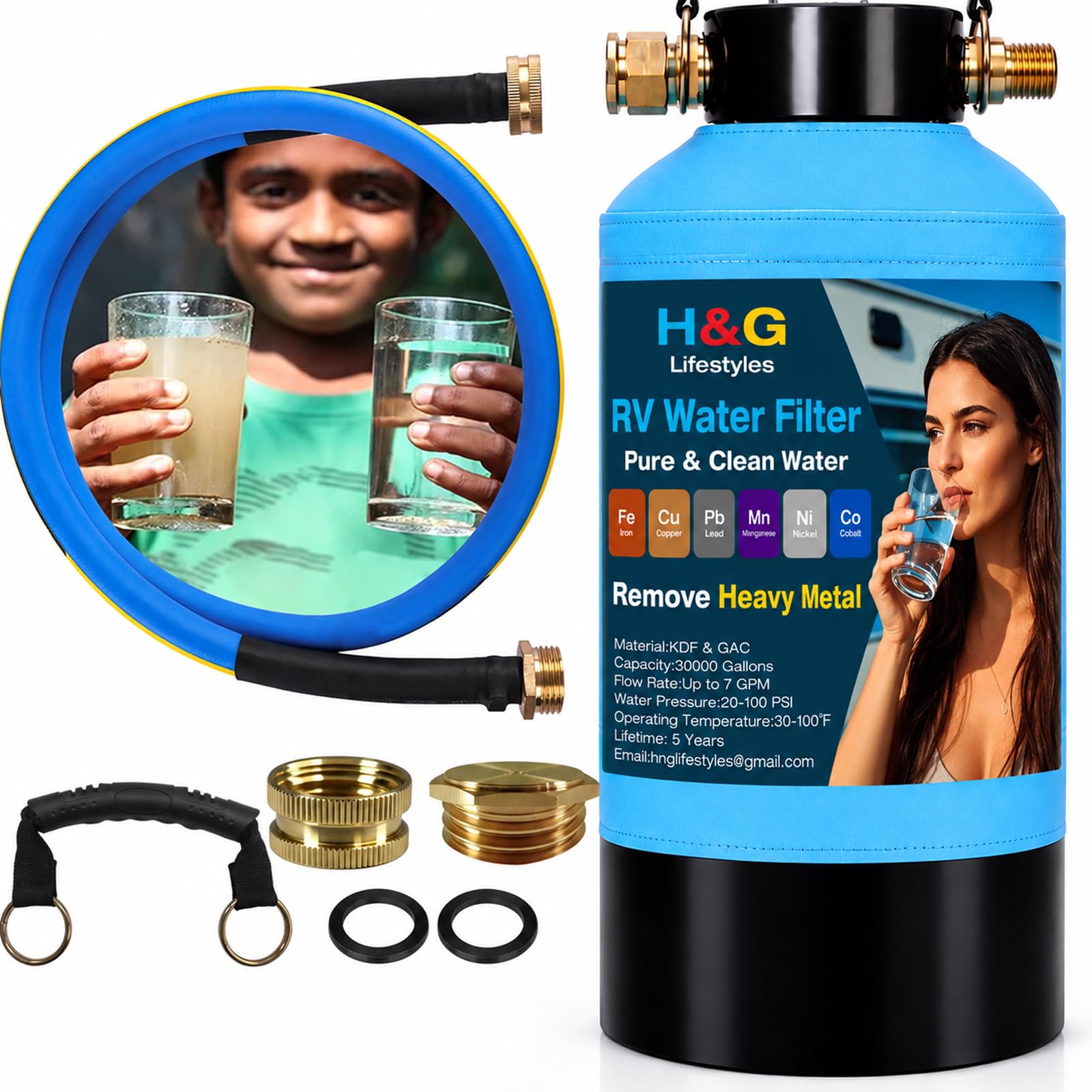 H&amp;G Lifestyles RV Water Filter,Iron Filter for Garden Hose
