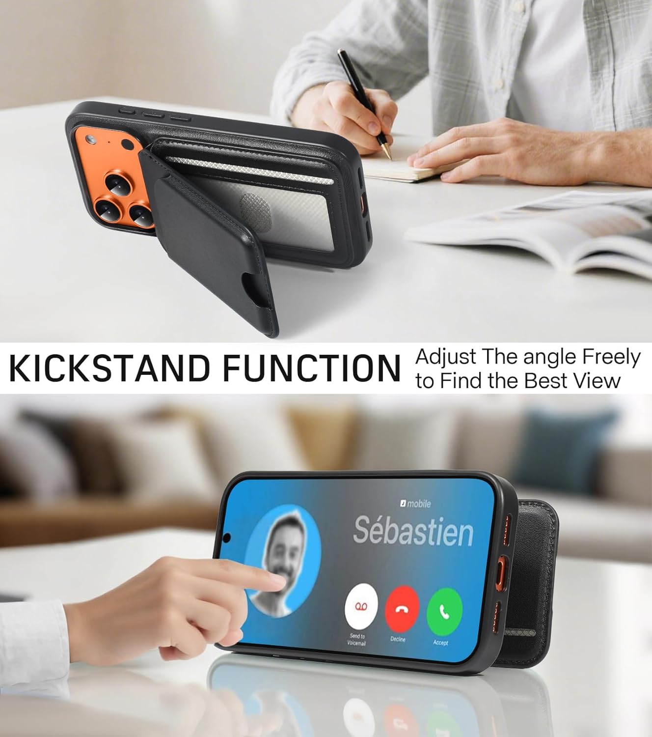 Wallet Case for iPhone 17 Pro Max, Compatible with MagSafe for Men Women Magnetic PU Leather Card Holder, 2 in 1 Detachable RFID Blocking Credit Flip Phone Case Cover Kickstand, Black - Image 6