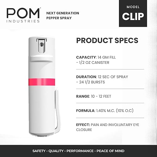 Miniatura 9 de POM - Gas pimienta con clip para bolsillo superior, aerosol con OC de máxima potencia para autodefensa, diseño táctico compacto y seguro, 25ráfagas,