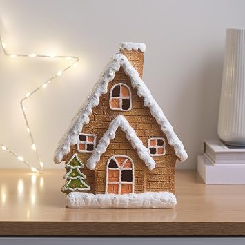 Lights4fun Warm White LED Ceramic Christmas Gingerbread House