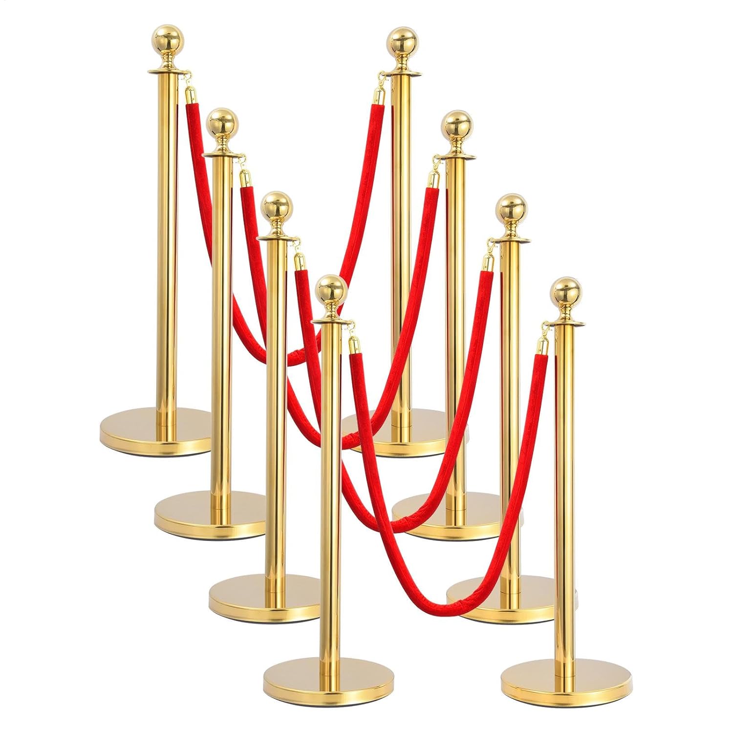 8 Pack Gold Stanchions and Velvet Ropes, 5 FT Crowd Control Ropes and ...