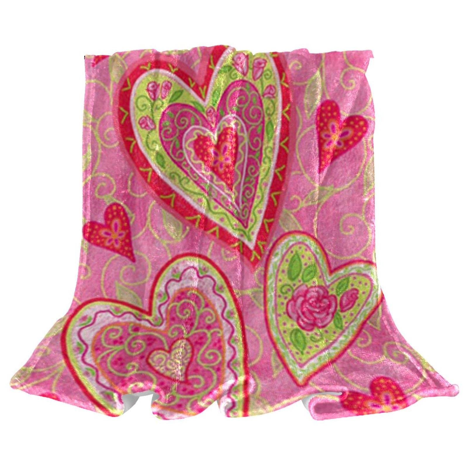 Couverture polaire rose cœur rétro pour canapé et lit de chambre