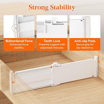 Lifewit Drawer Dividers for Clothes, 3.2 High 10.5-16.5 Expandable Dresser Drawer Organizers, Adjustable White Plastic Separators for Kitchen, Cabinet, Nursery, Socks & Underwear Storage, 4 Pack