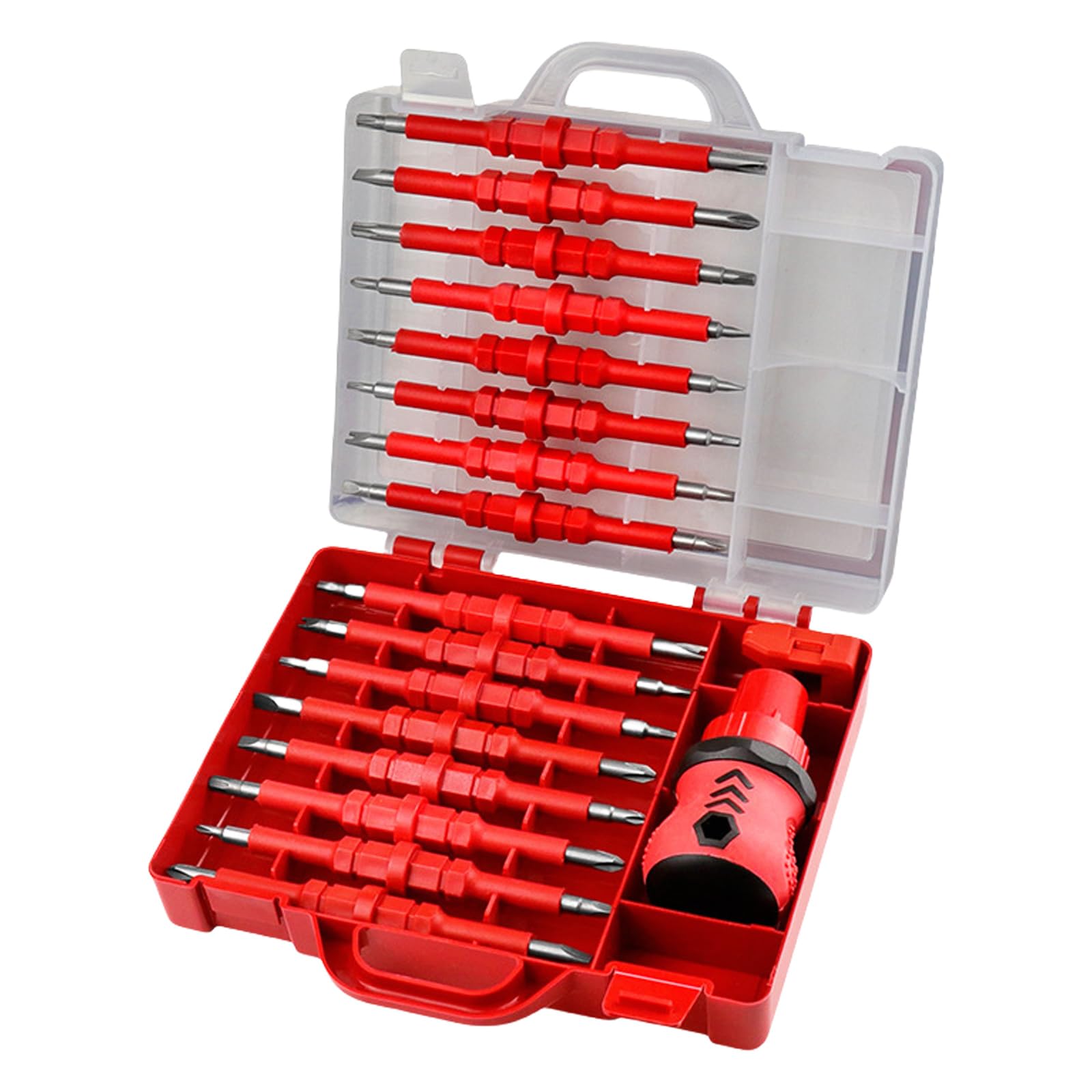 Tsophreniq 34 In 1 Heavy Duty Ratcheting Screwdriver Set Interchangeable Steel Bit 3 Position Tip Nonslip Grip Tip Ratcheting Screwdriver
