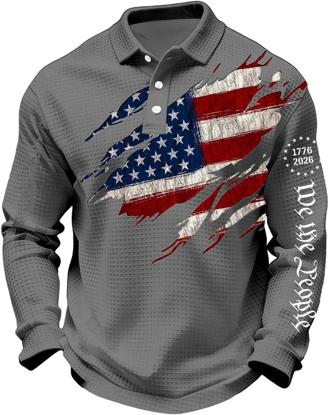 USA Shirts Men's 250th Anniversary National Flag Print Casual Waffle Fabric Polo Shirt Cross Patriotic Tee