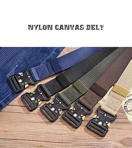 Motevia Men's Tactical Canvas Belt One Size Adjustable Eish Belt with Metal Buckle (Beige)
