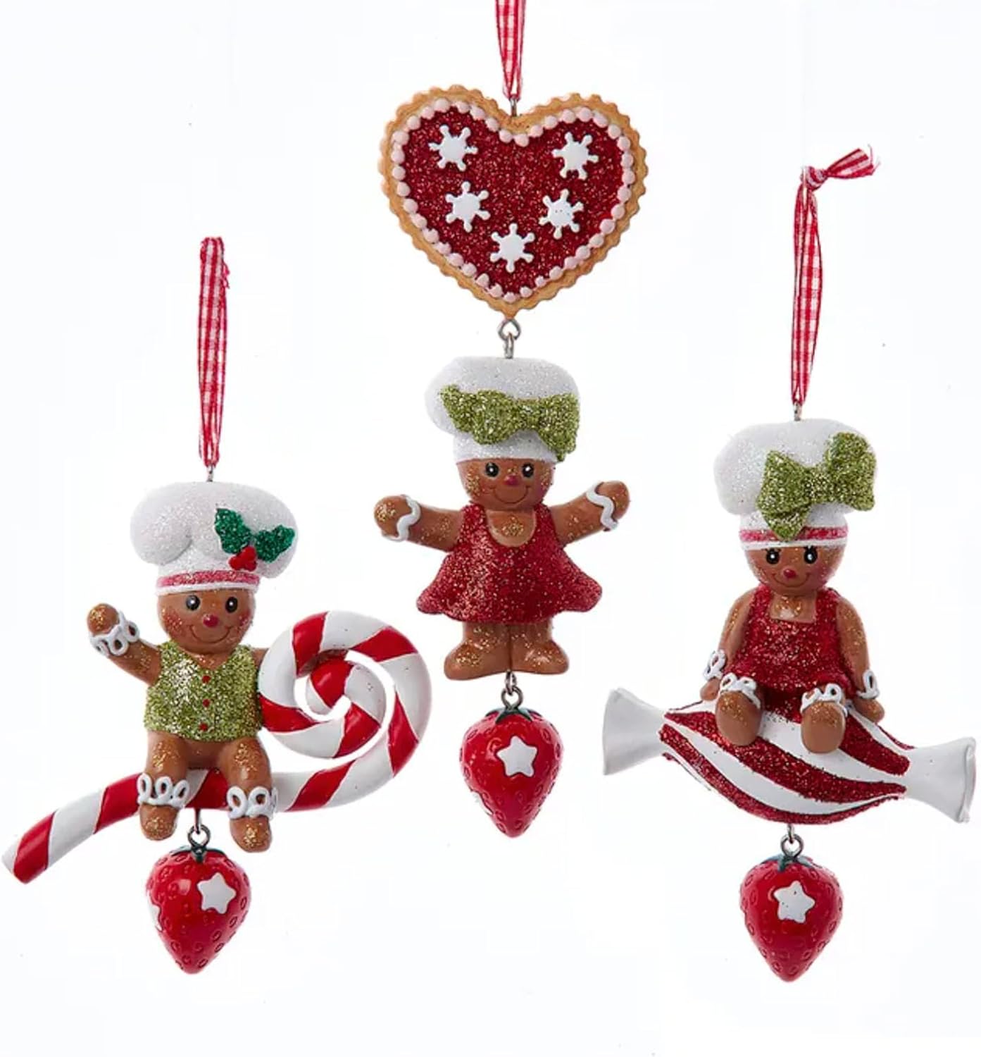 Kurt Adler Decorative Hanging Figurine Christmas Ornament, 5.5 Inch Resin, Gingerbread Boy and Girls - Assorted Set of 3
