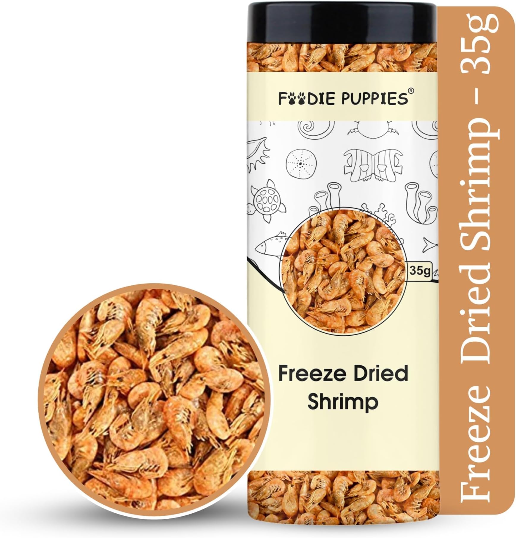 Foodie Puppies Freeze Dried Shrimp 35g - Food for Discuss, Arowana, Cichlid, Flowerhorn, Oscar Red Parrot & Other Carnivorous Fish