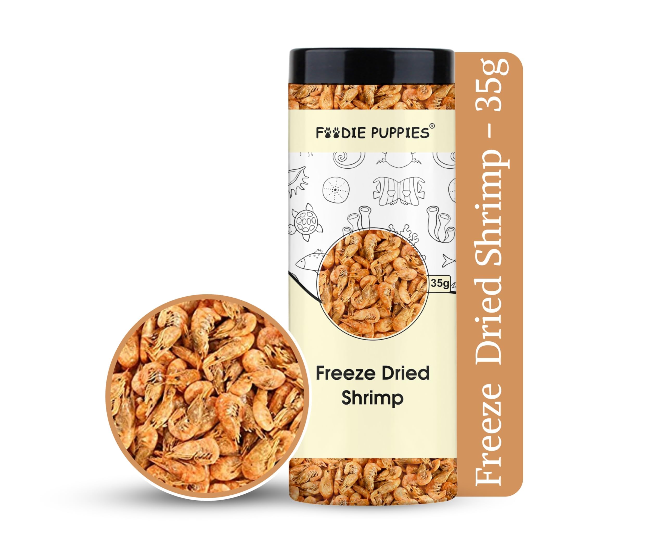 Foodie Puppies Freeze Dried Shrimp 35g - Food for Discuss, Arowana, Cichlid, Flowerhorn, Oscar Red Parrot & Other Carnivorous Fish