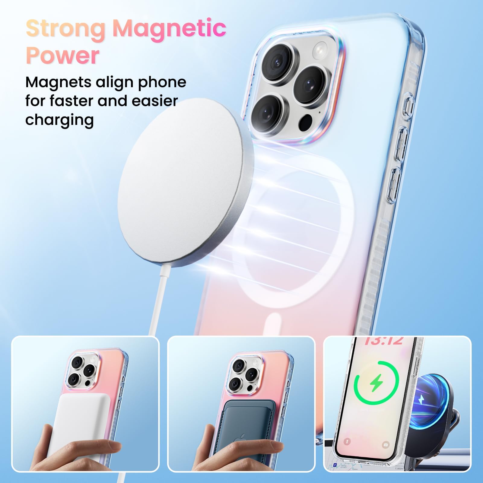 ORNARTO Compatible with iPhone 15 Pro for MagSafe Case,Shockproof Protective Rainbow Case,Wireless Charging Magnetic Phone Cases Cover 6.1 inch-Sunset - Image 4