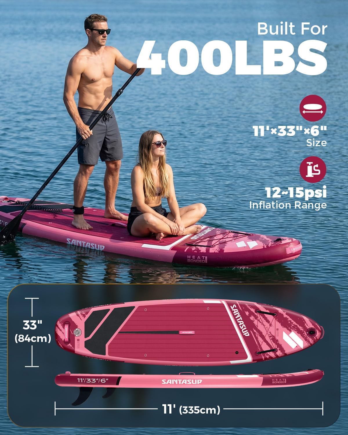 Inflatable Stand Up Paddle Board with SUP Accessories, Anti-Slip EVA Deck, 10'6"/11' Wide Stance Board, Sup Board for Adults & Youth of All Skill Levels Backpack