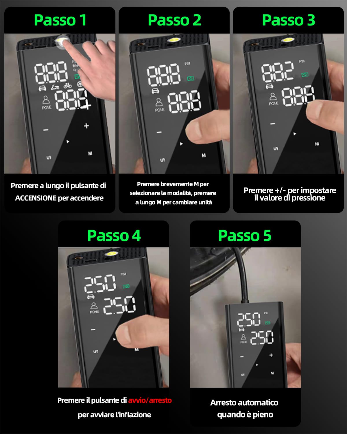 12000mAh Compressore Aria Portatile, Velocità 4X, 150PSI Gonfiatore Elettrico Portatile a Batteria, Mini Compressore Portatile Gomme Auto, Pompa Elettrica per Bicicletta, Moto, Bici,Palloni,SUV