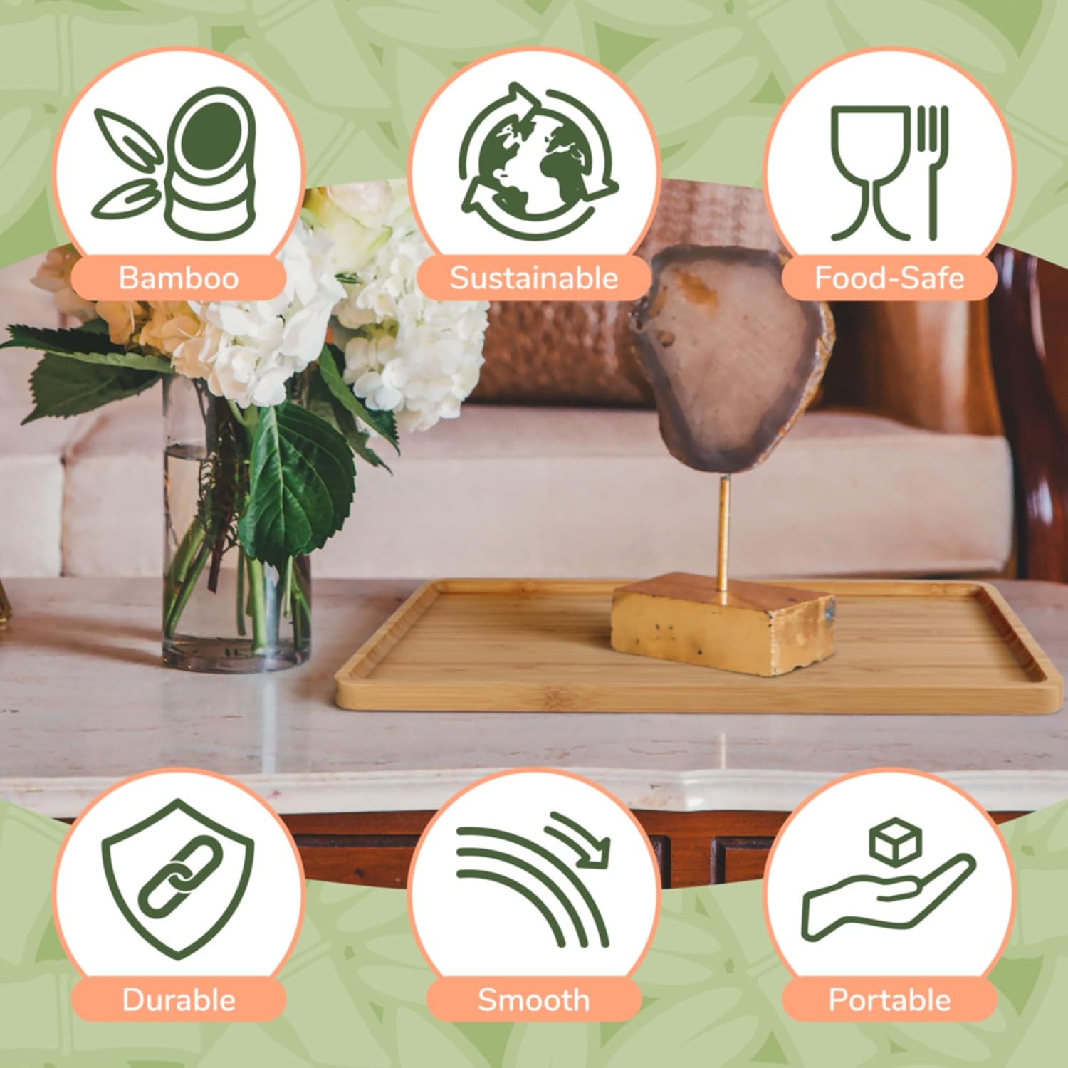 BambooMN Rectangular Bamboo Serving Tray - 17" x 9" - Vertical Tray