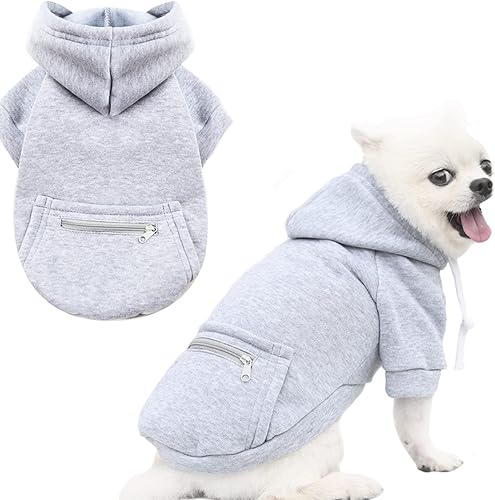 PETCARE Sudaderas con capucha para perros pequeños, suéter gris cálido y suave de forro polar con bolsillo, suéteres de invierno para cachorros y