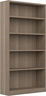 Bush Home Universal Tall 5 Shelf Bookcase in Ash Gray, Vertical Storage and Display Bookshelf for Home Office or Living Room Organization