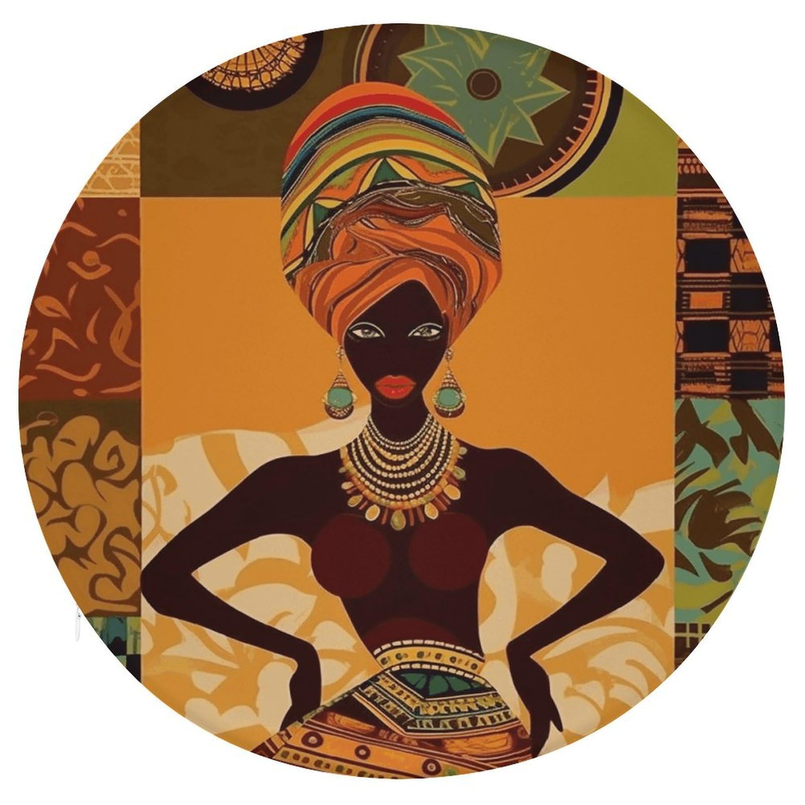 VstaDank African Woman Round Cushion Memory Foam Seat Cushions 15In Comfort Meditation Floor Pillow Anti Slip Soft Stool Cushion Chair Pad for Tatami Living Room Yoga