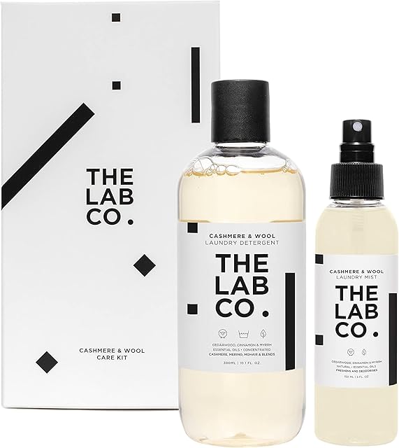 The Lab Co. Cashmere & Wool Care Kit. Non-Bio Laundry Detergent Wash 300ml and Fabric and Textile Freshener Mist Spray 150ml for woollens, merino and mohair