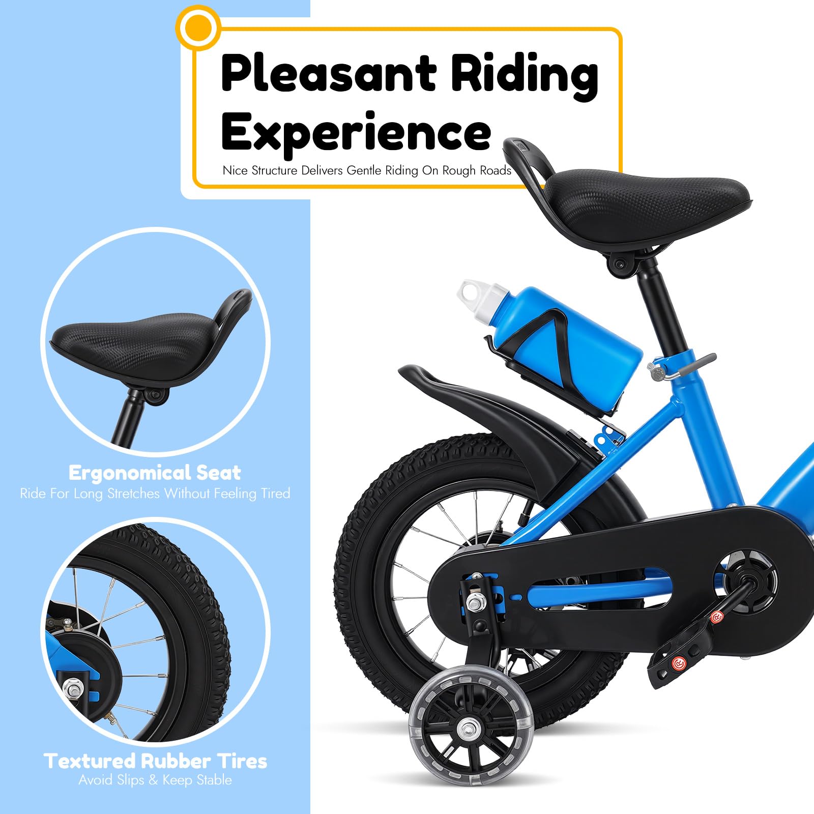 12 Zoll Kinderfahrrad, Höhenverstellbarer Sitz und Lenker, Kinder Fahrrad für 2-5 Jahre Upgraded Kinders Trainingsfahrrad mit Stützrädern, Korb & Wasserflasche Mädchenfahrrad Jungenfahrrad