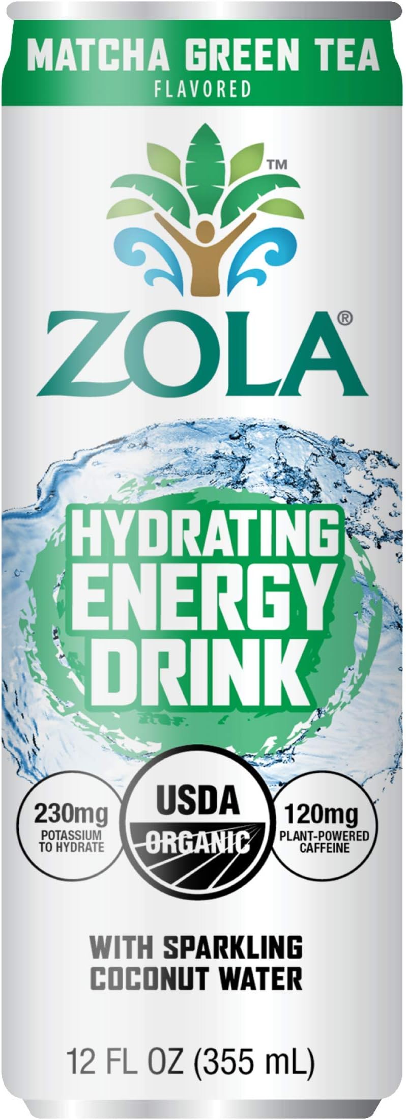 Zola Organic Hydrating Energy Drink Matcha Green Tea 12 Ounce (Pack of 12)