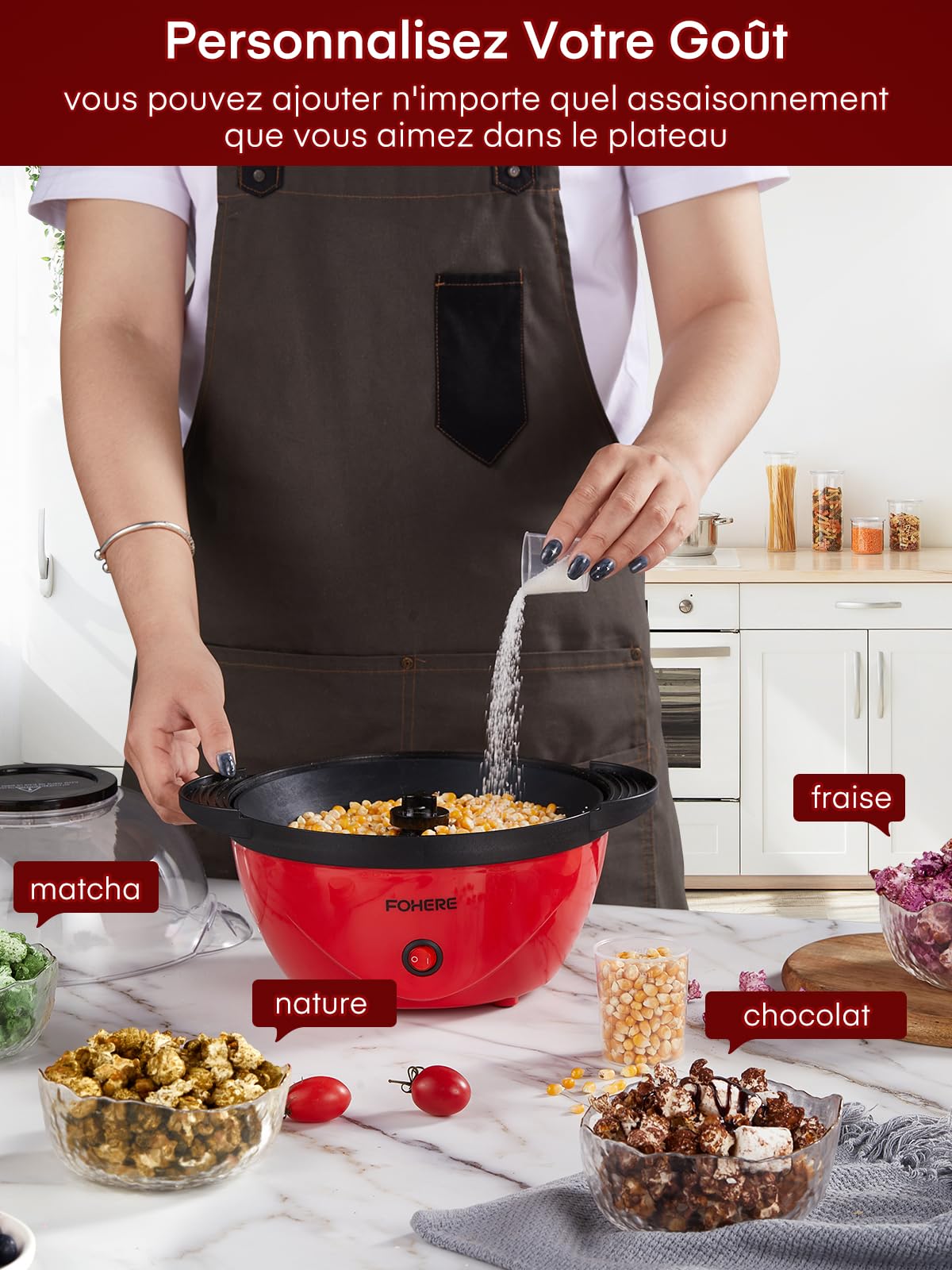 FOHERE Machine à Pop Corn, Machine a Pop Corn 3,5 L Pour la Maison, Popcorn Machine électrique Avec Sucre et Huile, Revêtement Antiadhésif, Silencieuse et Rapide, Grand Couvercle Comme Bol de Service