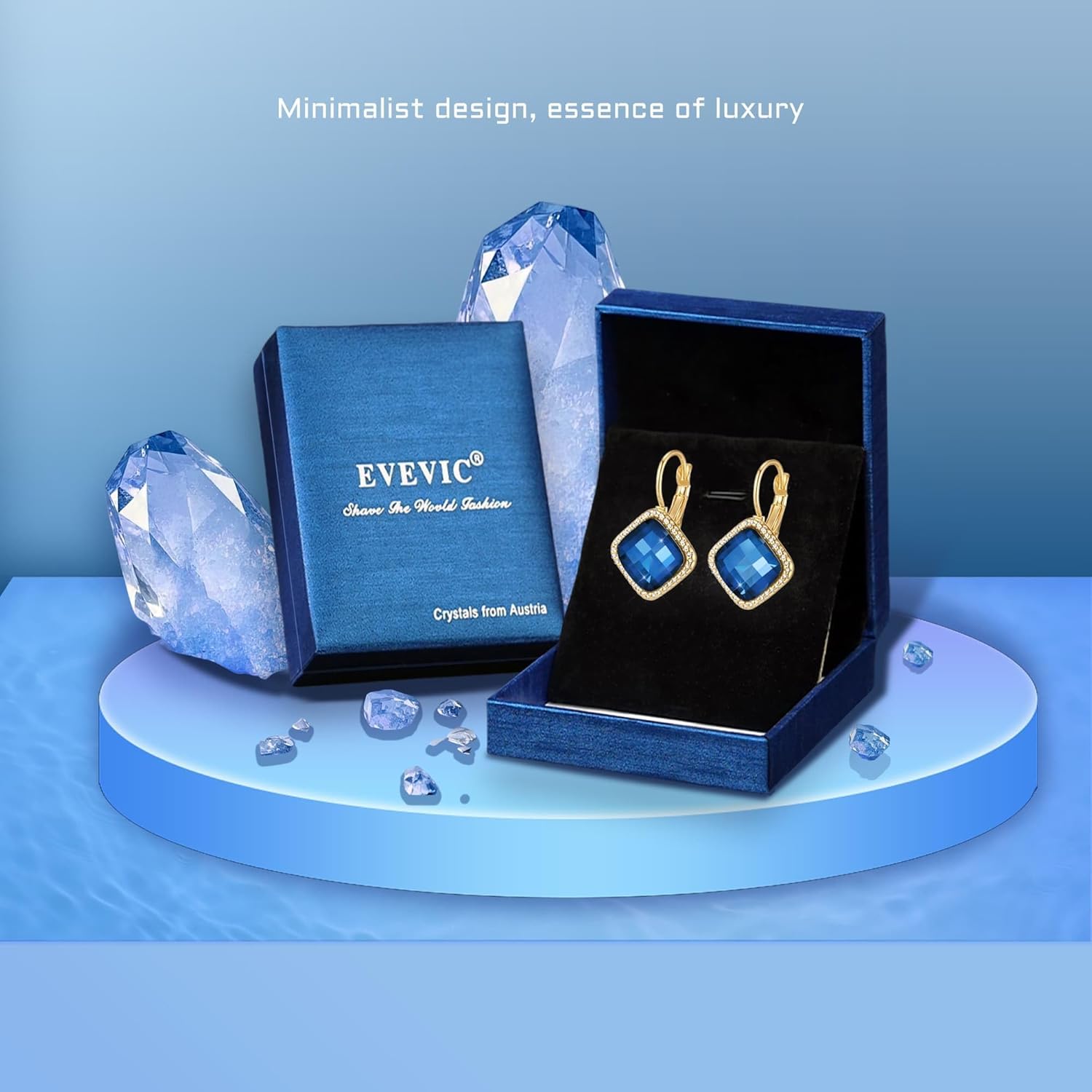 EVEVIC Austrian Crystal Halo Square Dangle Drop Leverback Earrings for Women Trendy 14K Gold Plated Jewelry Gifts for Anniversary - Image 7