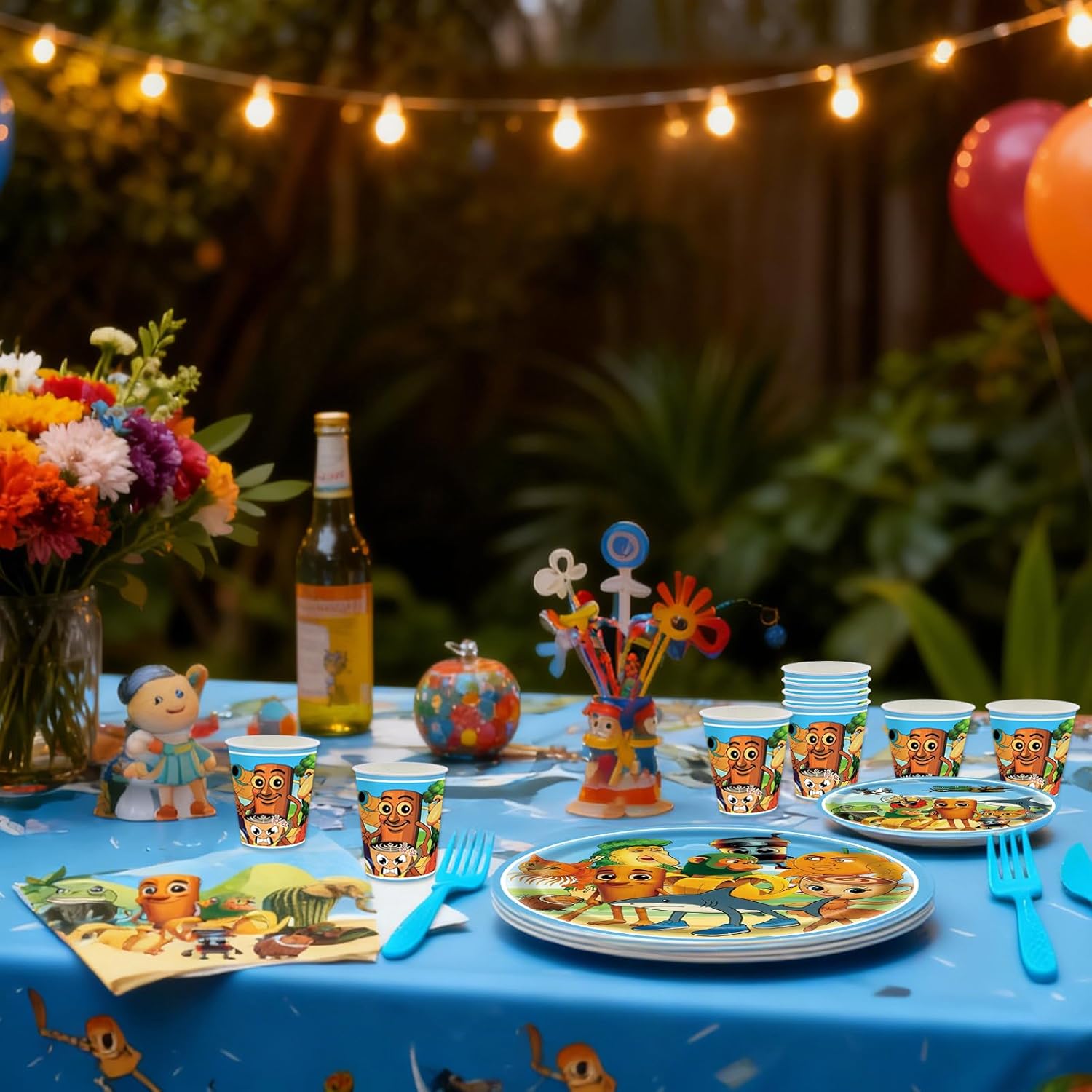 73PCS Italian Brainrot Birthday Decorations Supplies Set – Plates, Dessert Plates, Cups, Napkins, Knives & Forks with Tablecloth for Surreal Theme Parties, Vibrant Brain Rot Birthday Decorations
