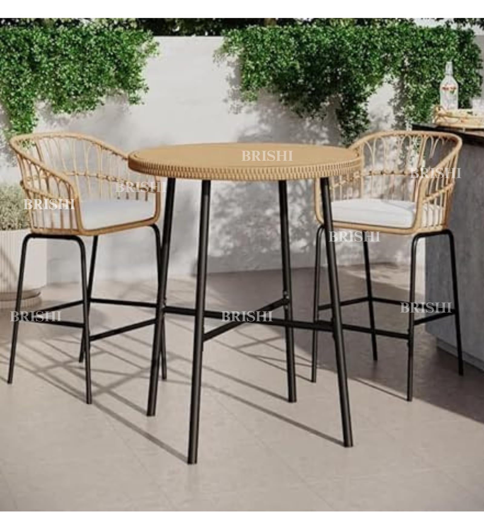 BRISHI Outdoor Bar Set Garden Patio Bar Set 1+2 2Chairs and Table Set Balcony Bar Table with Stool Set (Honey)