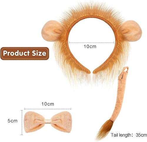 Miniatura 3 de Geyoga Disfraz de león de Halloween, disfraz de león con orejas de león, diadema, guantes, corbatín, falda tutú dorada, accesorios para niñas