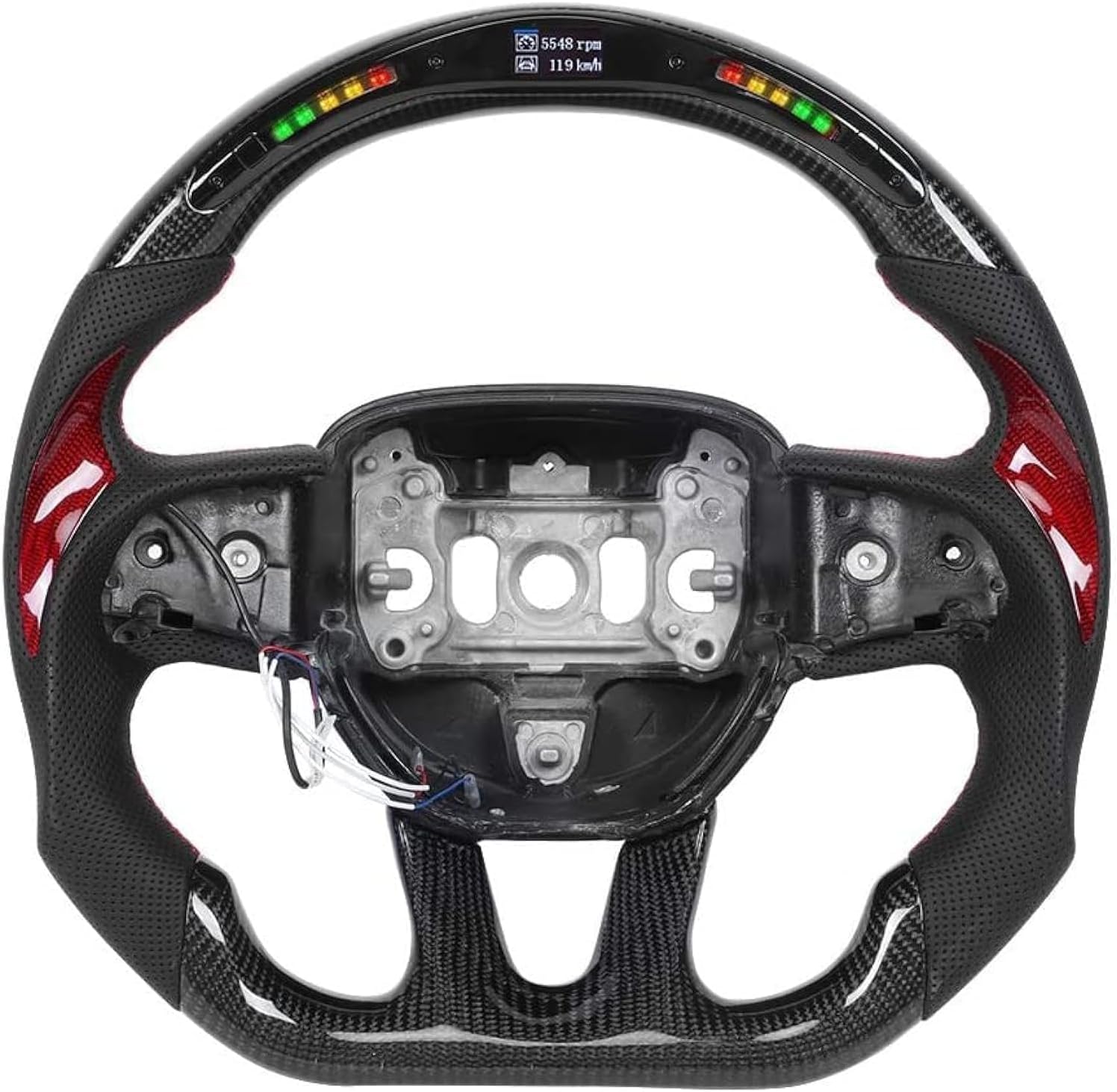 Car Steering Wheel,Akozon Carbon Fiber Racing Steering Wheel LCD LED Shift Indicator Race Display Fit for Dodge SXT GT RT HELLCAT 2015‑2020 Fit for Jeep Grand Cherokee