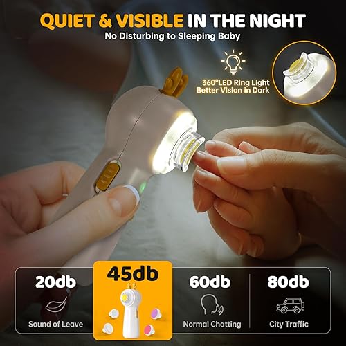 Miniatura 3 de Lima de uñas eléctrica para bebé con cortaúñas, recortadora de uñas 5 en 1 con luz LED, cortaúñas recargable para bebés, niños pequeños, adultos,