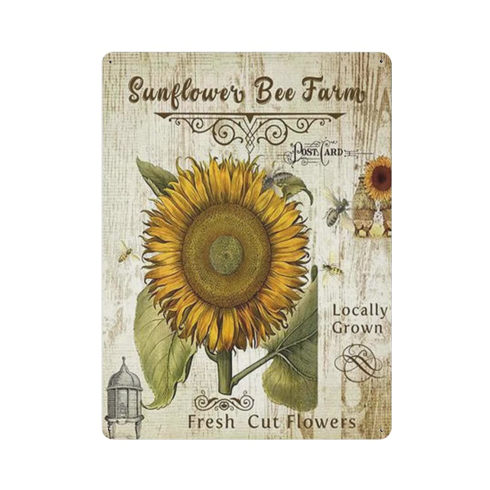 AOOEDM Bee Sunflower Vintage Metal Sign for Home Shop Coffee Garage Man Cave Signs Wall Plaque Kitchen Bar Sign Wall Decor Poster
