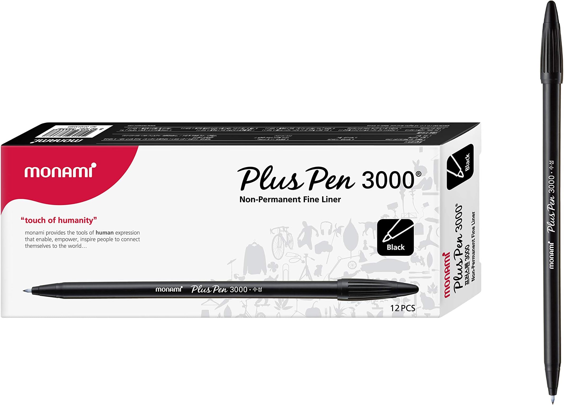 Monami Plus 3000 Office Sign Pen Felt Tip Water Based Ink Color Pen Complete Black Dozen Box