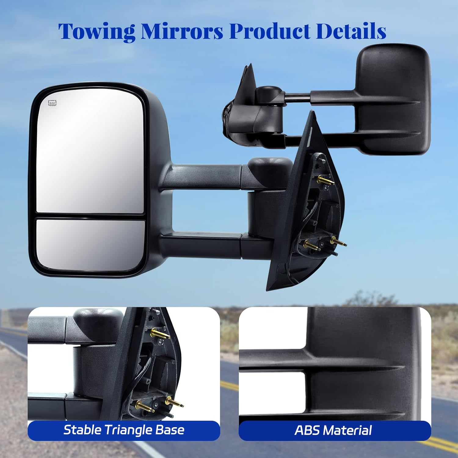 Towing Mirrors Compatible for 2007-2014 Chevy Silverado GMC Sierra 1500 2500HD 3500HD a Pair(2007 for New Body Style Only) Power Heated, Electric Adjustable Glass, Dual Mirrors, Telescopic & Folding