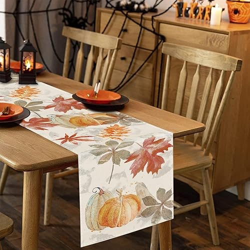 Miniatura 4 de Camino de mesa de otoño, calabaza, hoja de arce, acuarela, vintage, para otoño, cosecha, hogar, cocina, comedor, fiesta, 13 x 48 pulgadas