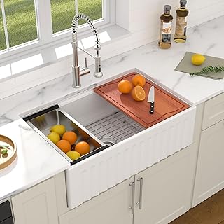 Dcolora Farmhouse Sink 33 Inch, White Ceramic Kitchen SinkS Workstation ...
