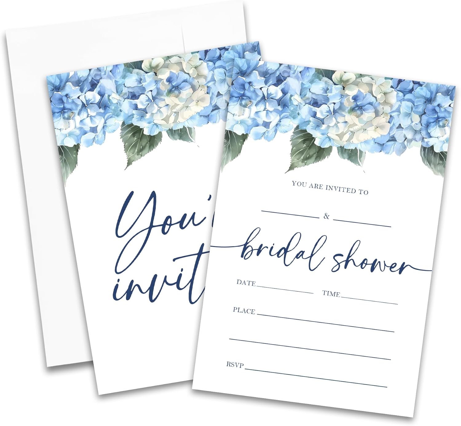 Elegant 4x6 Blue Hydrangea Wedding Invitations - 25 Sets with Envelopes, Bridal Shower & Celebration Cards on Premium Cardstock