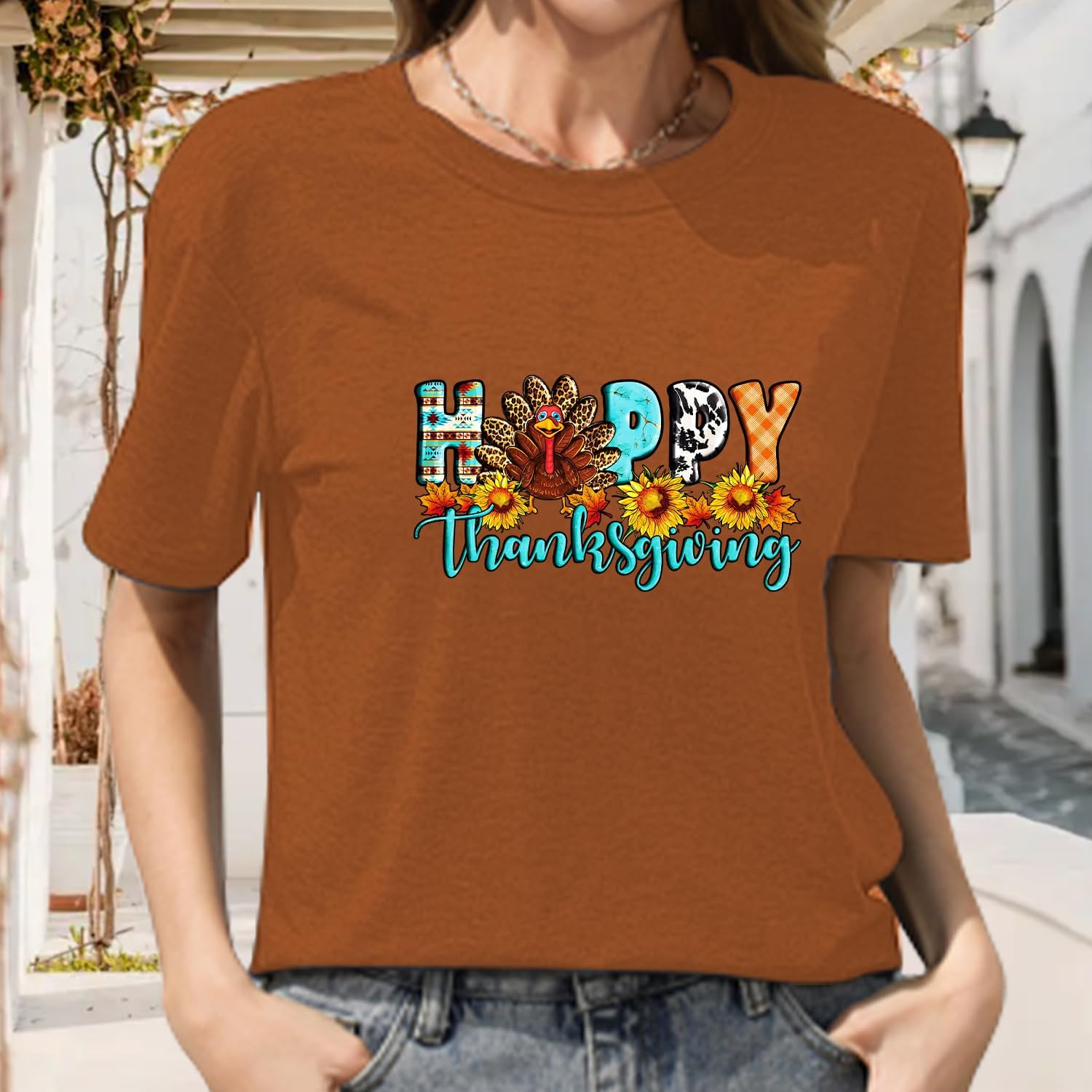 Happy Thanksgiving Day Shirt Women Funny Turkey Graphic Shirts Autumn Halloween Tee Tops - Image 4