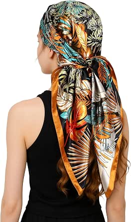 RIIQIICHY Satin Head Scarf for Women, 35 Inch Square Hair Wrap