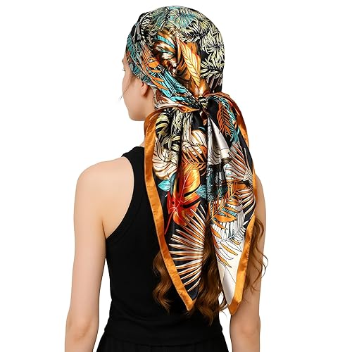 RIIQIICHY Head Scarf for Women Like Silk Satin Scarf for Hair Wrapping at Night Bandana Square Scarf for Sleeping 35 Inch