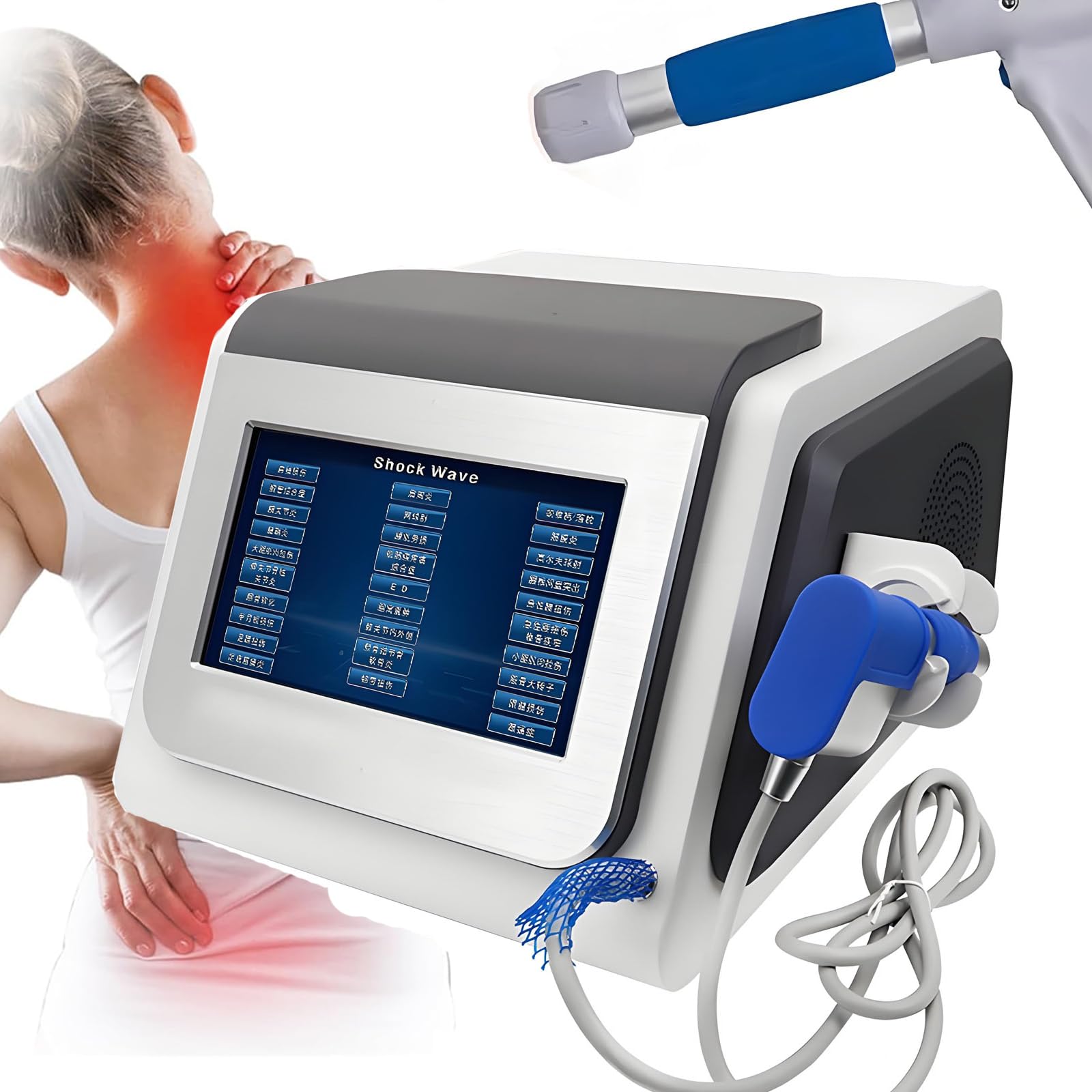 Dispositivo Pneumatico per Terapia a Onde D'urto, Massaggiatore Muscolare Profondo con 8 Testine Massaggianti, Energia in Uscita: 0,5-10 Bar, Frequenza di Funzionamento: 1-21 Hz