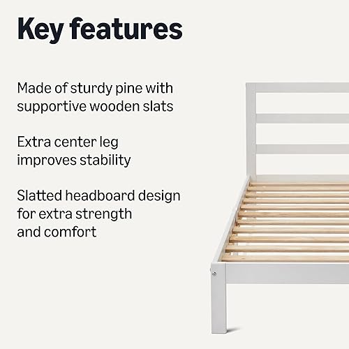 Miniatura 3 de Amazon Basics Base de cama individual con cabecero, madera de pino maciza con listones de cama, soporte, color blanco