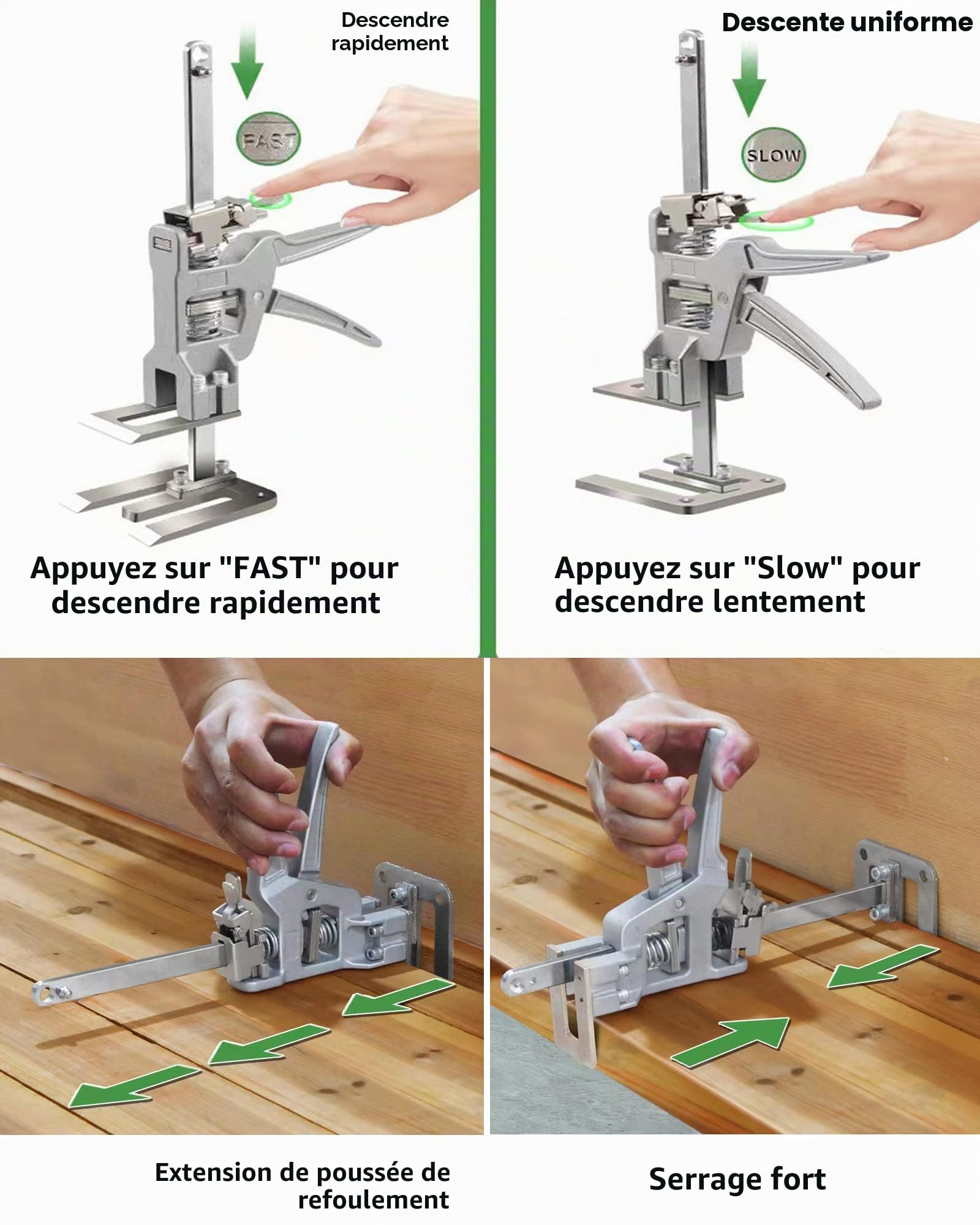 Bras de levage à main pour économiser de la main-d'œuvre - Régulateur de hauteur - Outil de levage à la main - Cric pour installer des portes d'armoires et des panneaux en bois