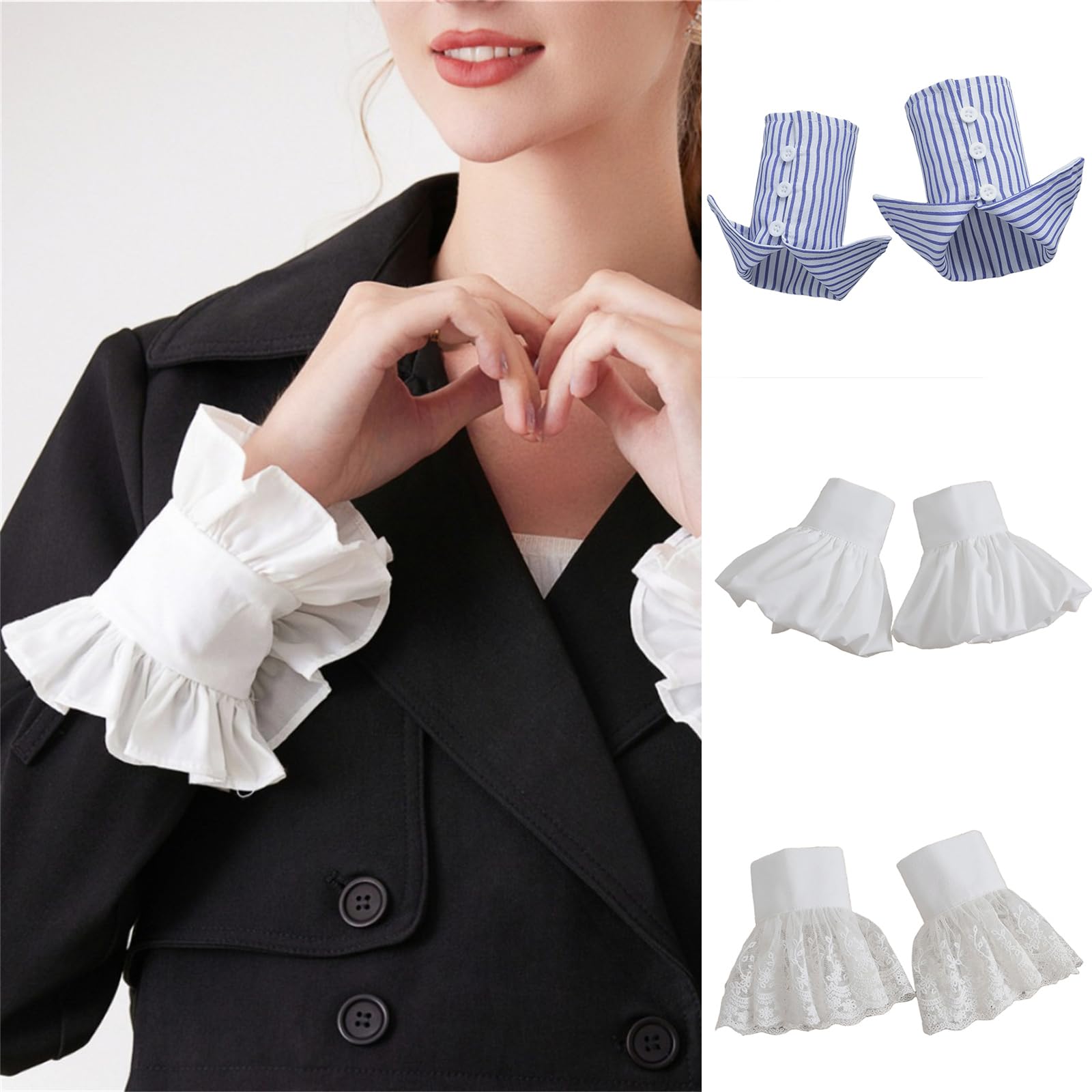 Ruffled False Sleeves Detachable Sleeves Women Girl Lace Wrist Cuffs For Sweater Dress Blouse Accessories All Matching