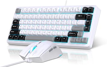 Snpurdiri Wired Keyboard and Mouse Combo,81 Keys Compact Mechanical Keyboard,Retro Round Keycaps Ice Blue Backlit Gaming Keyboard for Laptop,Easy to Carry on Business Trip Black Grey White