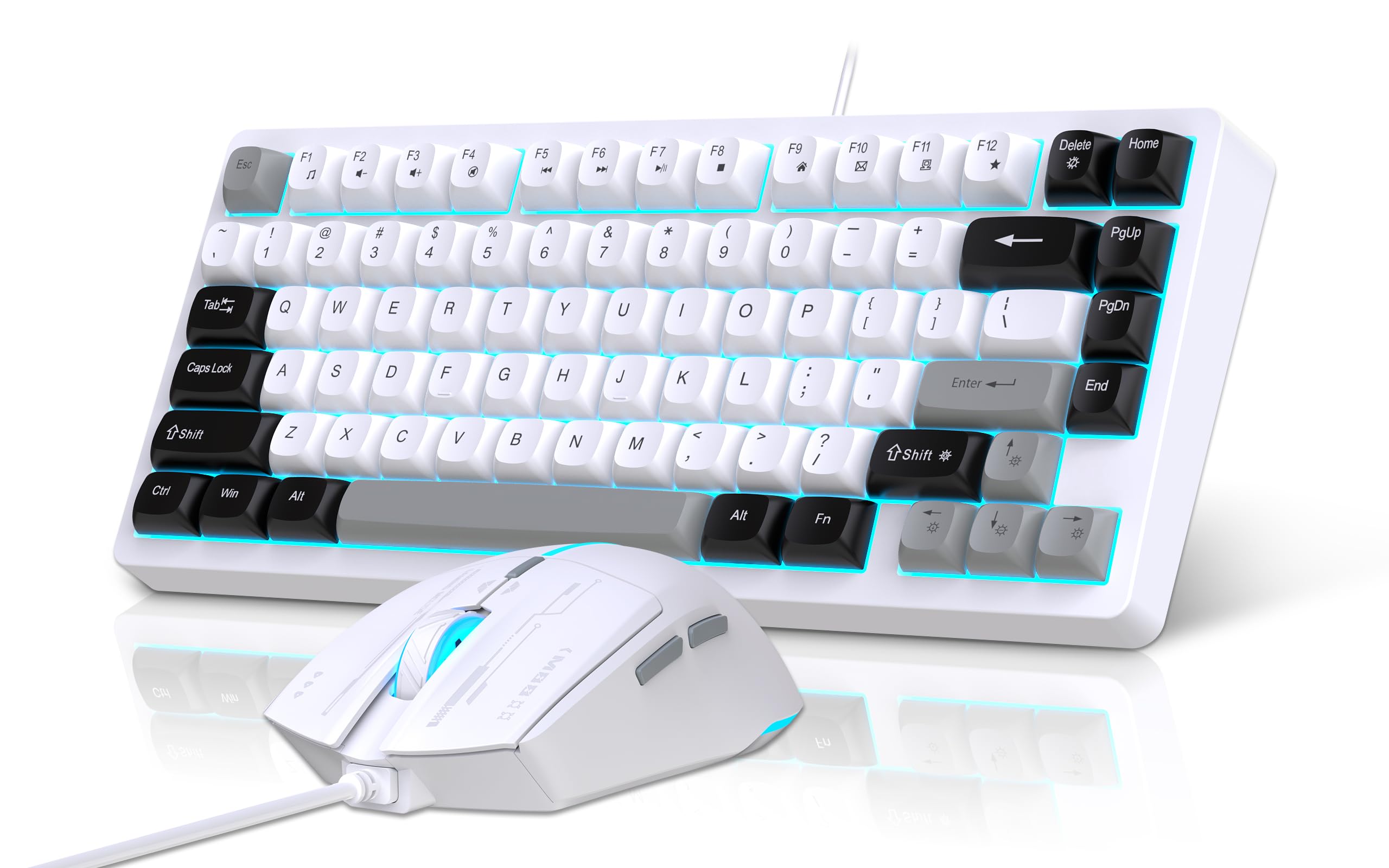 Snpurdiri Combinazione di tastiera e mouse con cavo, tastiera meccanica compatta a 81 tasti, tasti rotondi retrò retroilluminati blu ghiaccio, tastiera da gioco per laptop, facile da trasportare in