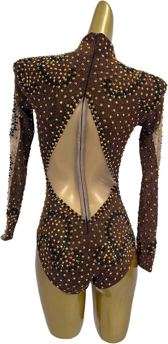 Women Stage Nightclub Performance Leotard Evening Party Flashing Crystals Diamonds Skinny Bodysuits