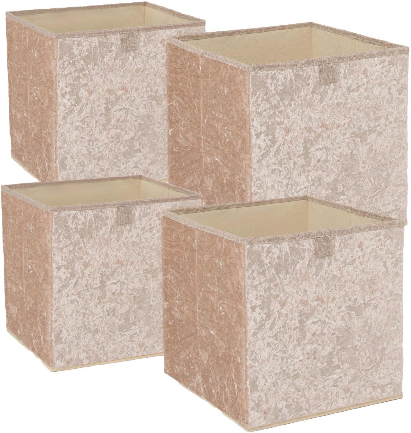 OHS Pack Of 4 Crushed Velvet Storage Boxes Set Home Bathroom
