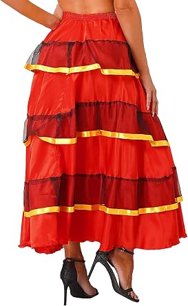 Womens Long Full Circle Spanish Bull Folkloric Mexican Flamenco Belly Dance Skirt Big Swing Dancing Dress Costume