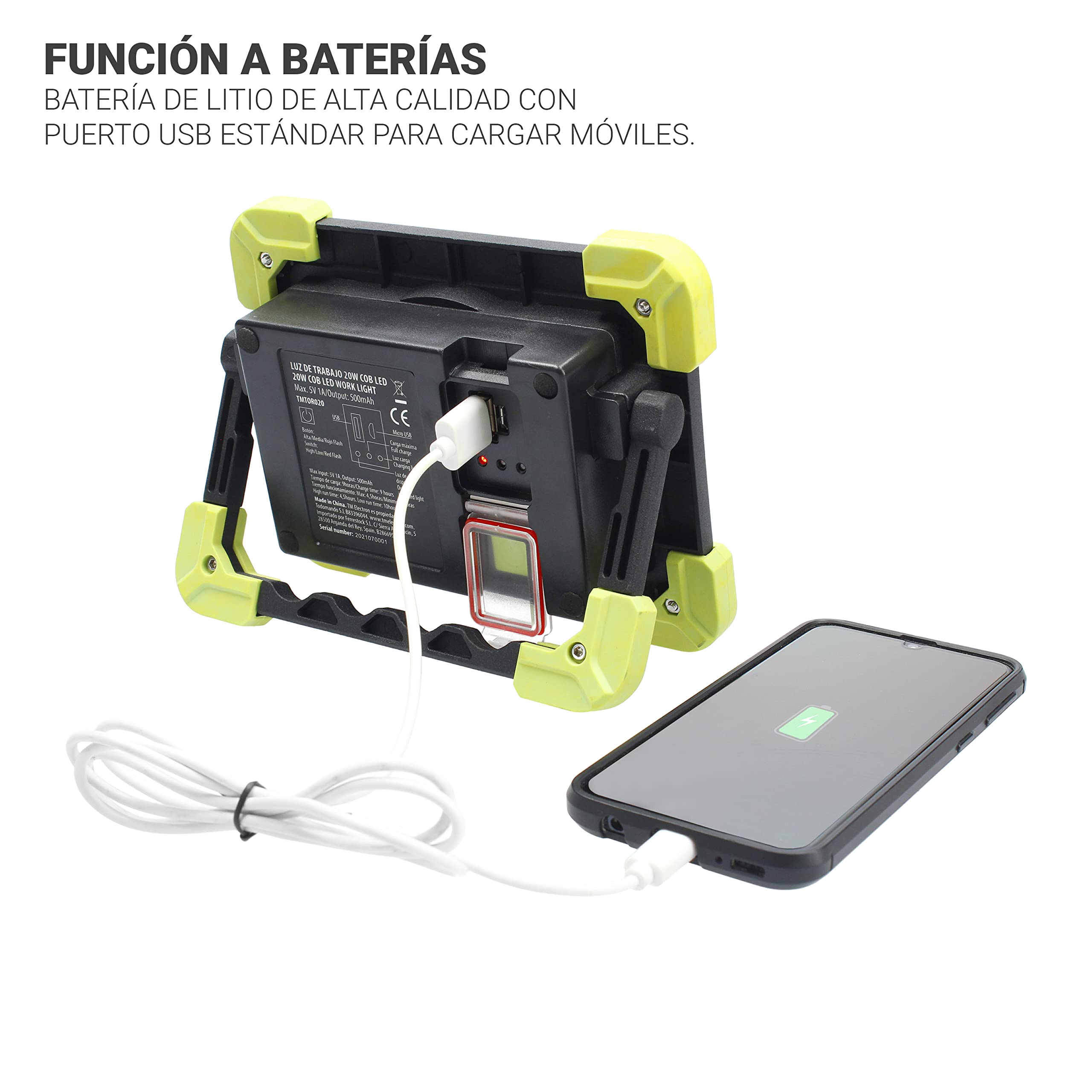 TM Electron TMTOR020 przenośne oświetlenie robocze COB LED super jasne 20 W i power bank 4000 mAh
